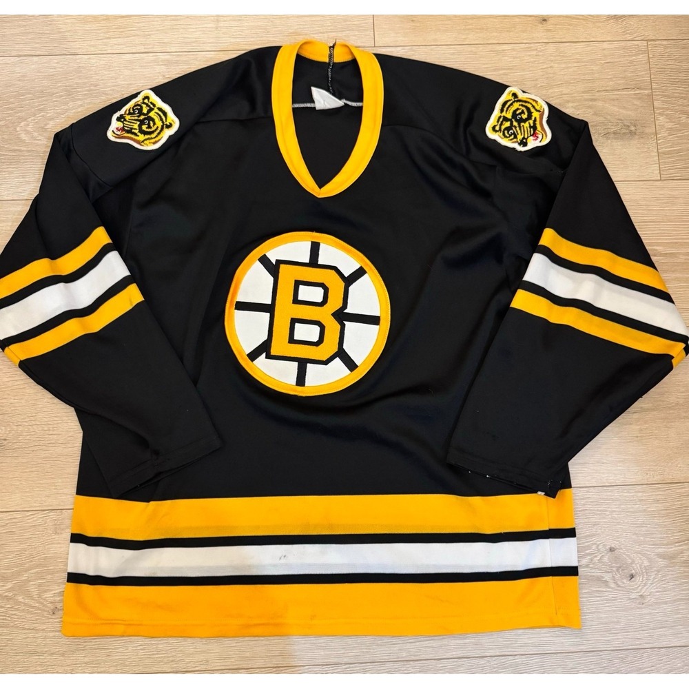 Vintage 1980s CCM Boston Bruins Hockey Jersey Mens Large USA Made Maska Spoked B